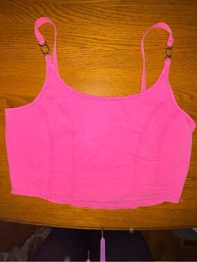 Japna Pink Crop Tank Top with Adjustable Straps